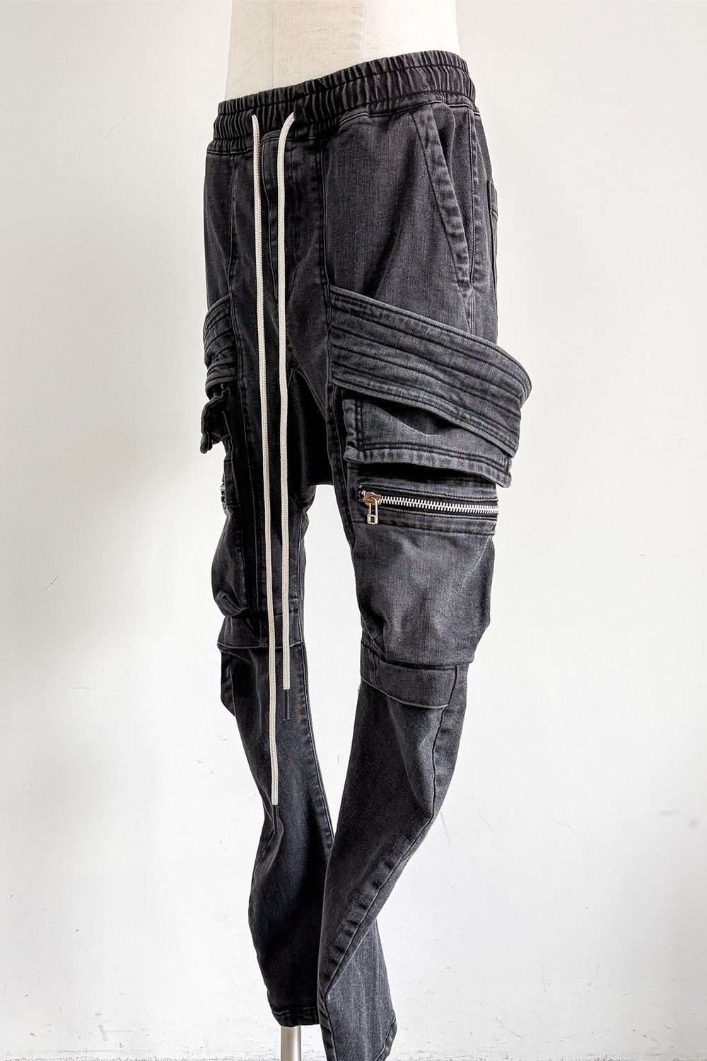 サルエルカーゴスキニーデニム / Indigo Denim Cargo Sarouel Skinny / ダメージブラック / ag-6036-2