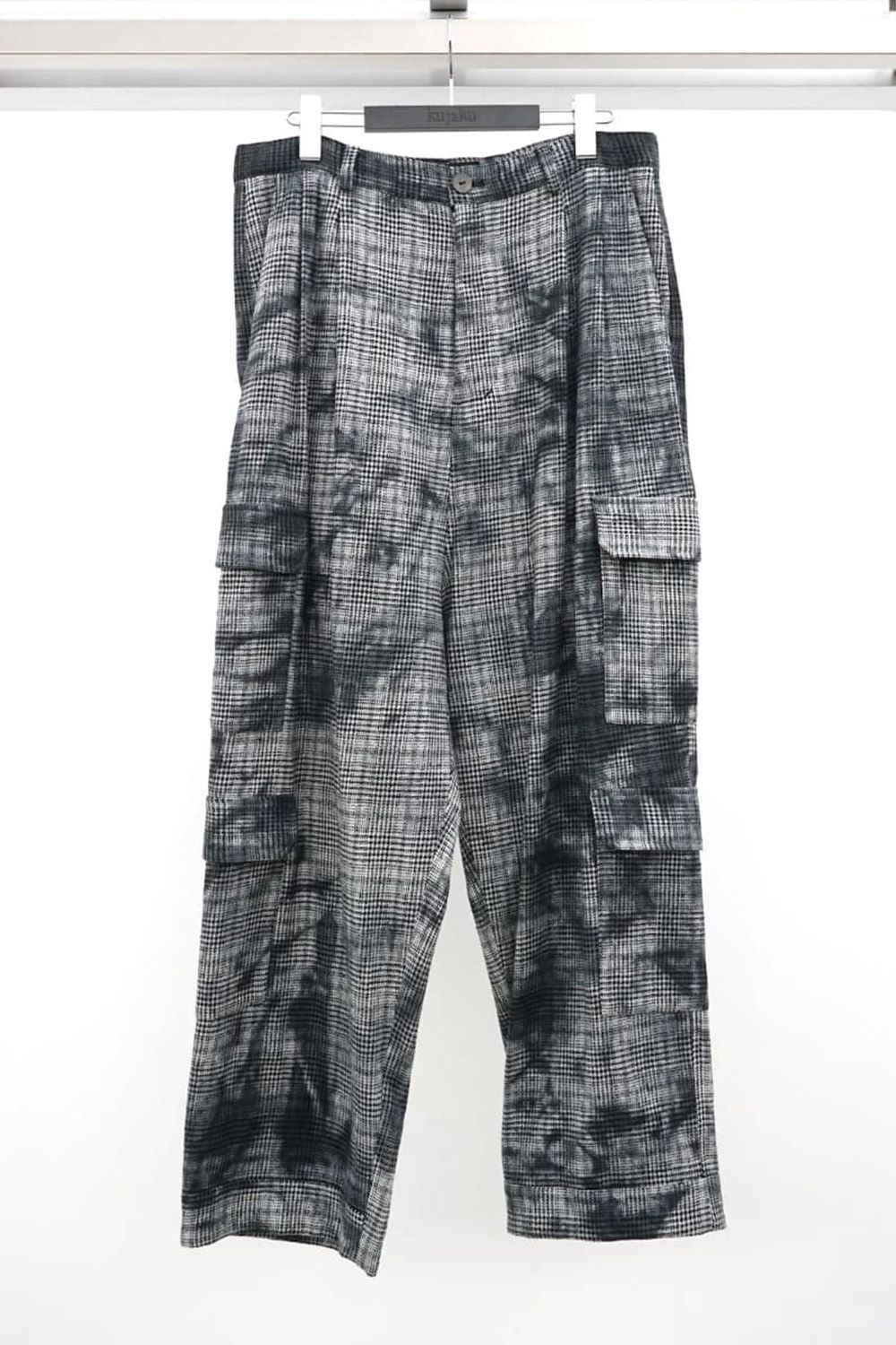 Unevenly Dyed Houndstooth Drop Crotch Pants