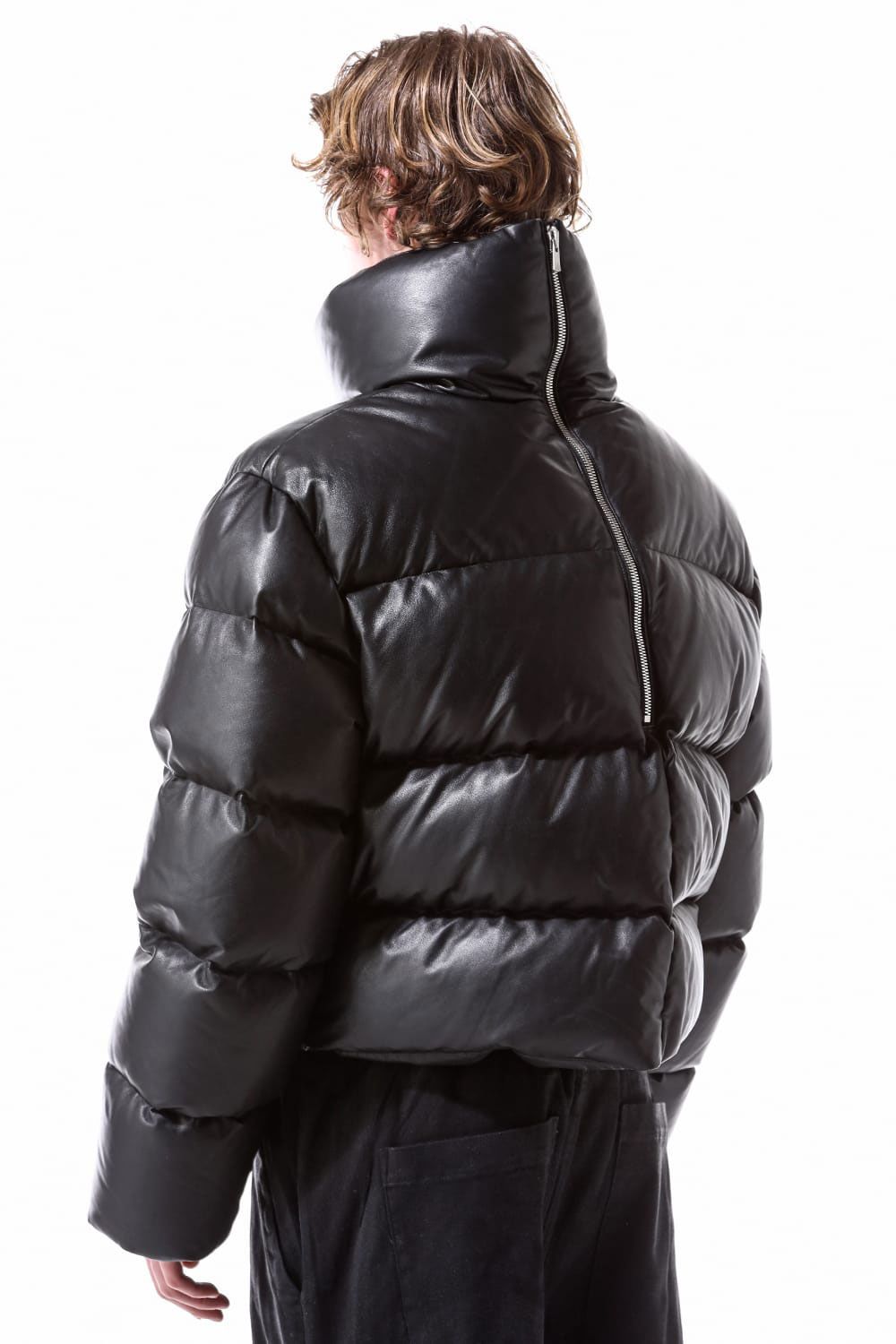 Leather High Neck Short Down