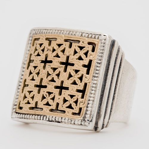 Monastiraki Cross Pattern Square Ring / GR001