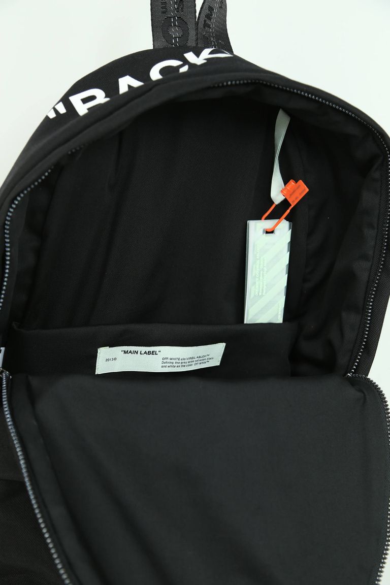 OFF-WHITE Quote Backpack Canvas Black WhiteOFF-WHITE Quote Backpack Canvas  Black White - OFour