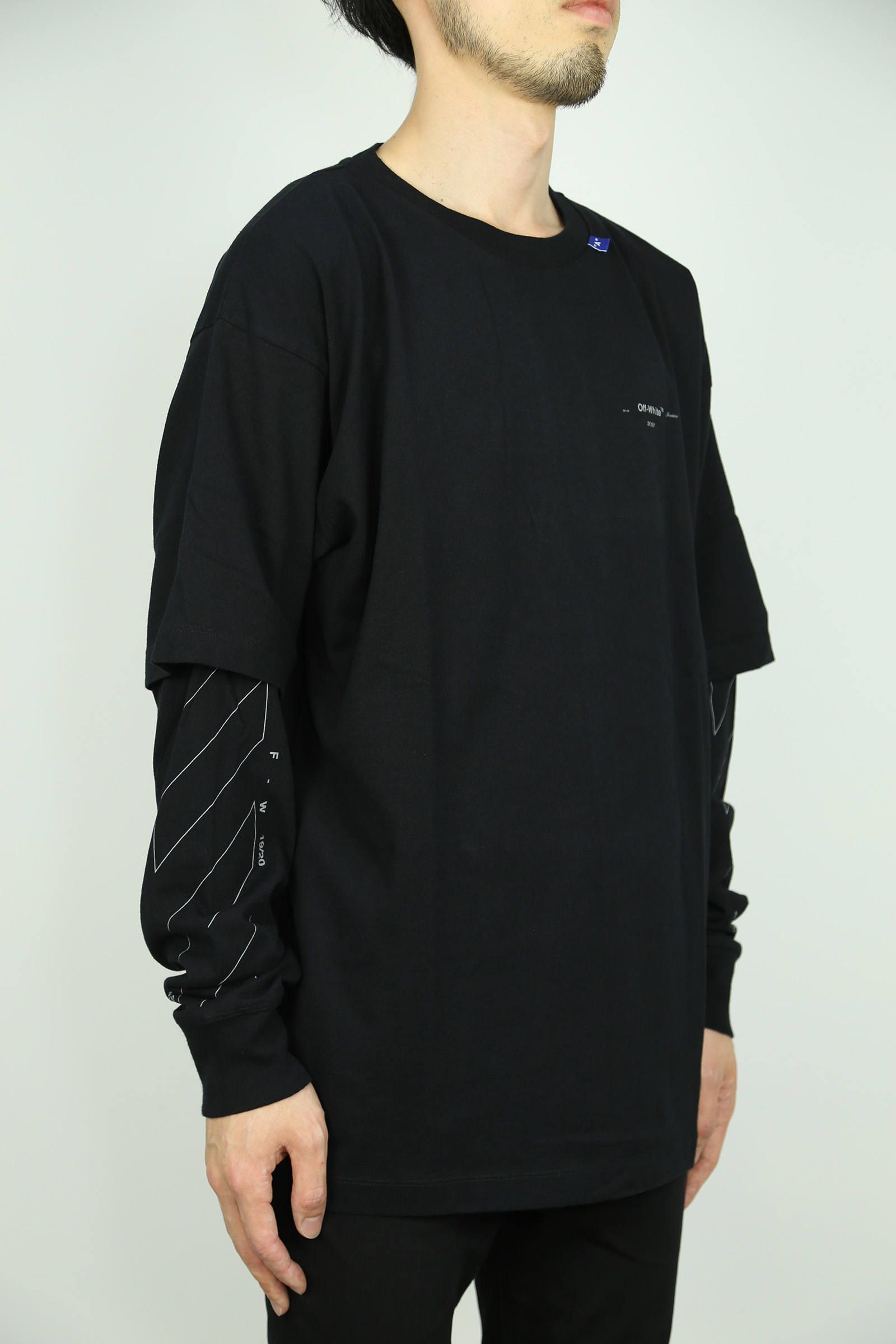 OFF-WHITE - DIAG UNFINISHED D. SLEEVE / ブラック×シルバー | Tempt OFF-WHITE - DIAG UNFINISHED D. SLEEVE / ブラック×シルバー | Tempt