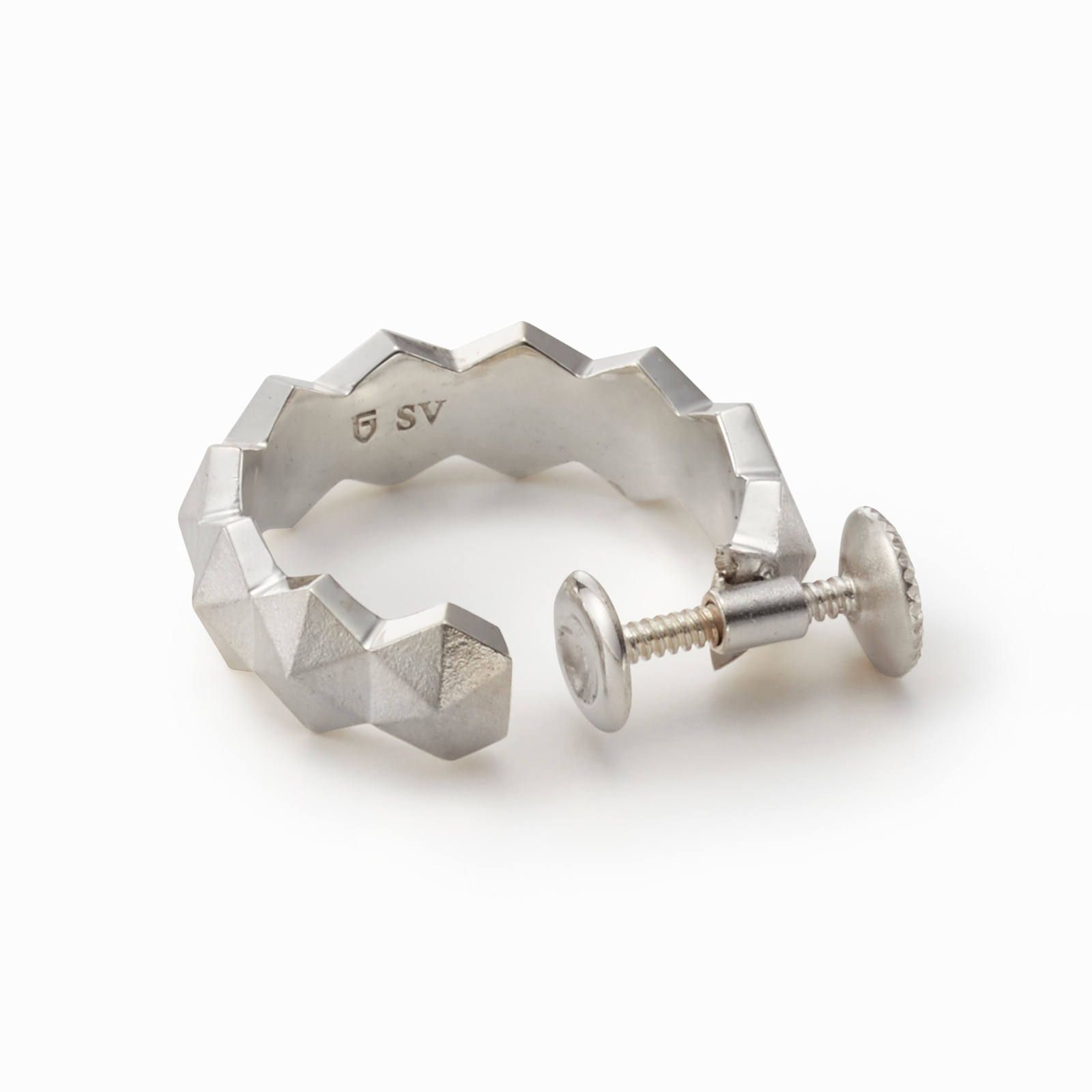 Honeycomb Studs Ring Earring - L / シルバー