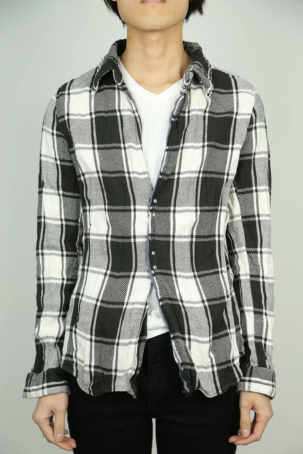 元々毛羽立ちのある素材です定価3.9万junhashimoto CHECK HOOK SHIRT 3