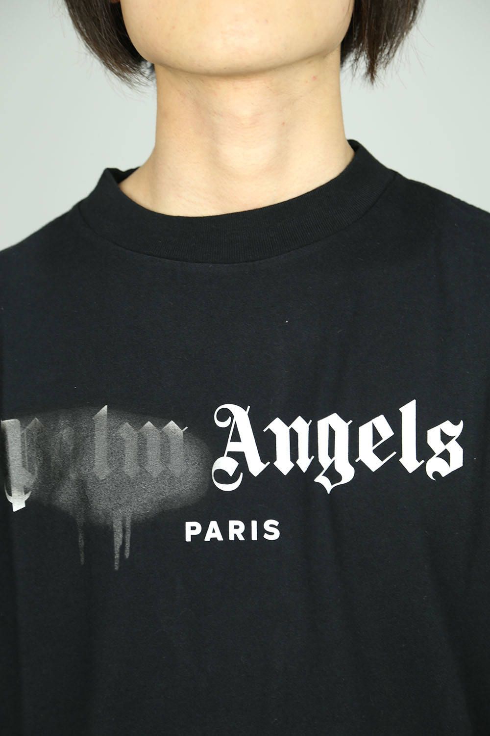 PALM ANGELS - PARIS SPRAYED LOGO TEE / ブラック×ホワイト