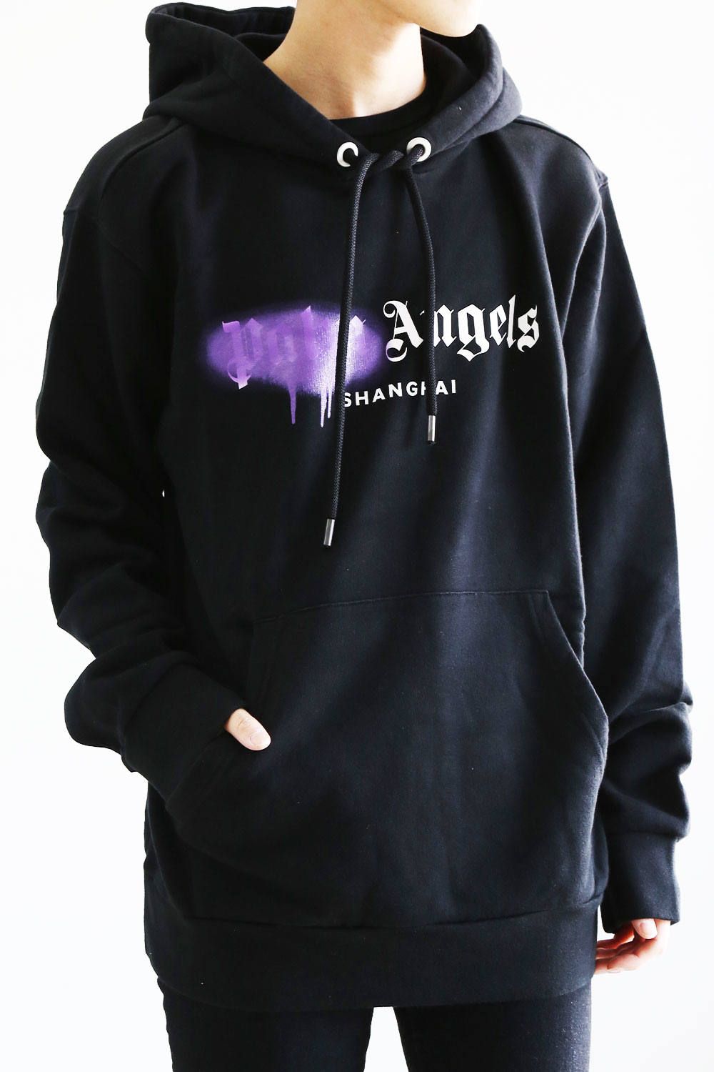 PALM ANGELS - SHANGHAI SPRAYED LOGO HOODIE / ブラック×パープル | Tempt