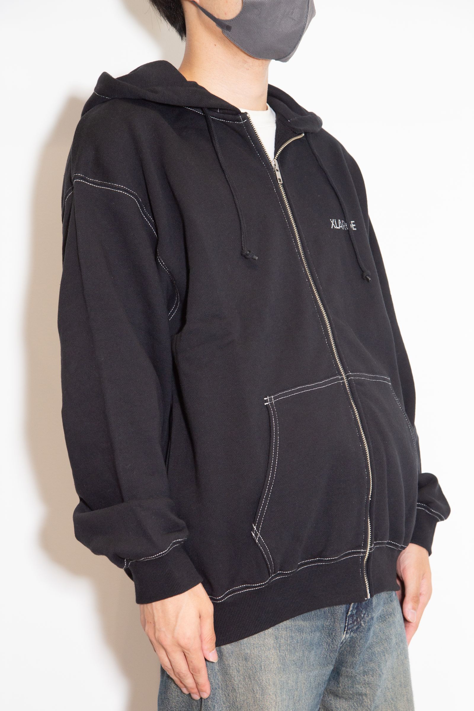 RHINESTONE OG ZIP HOODED SWEATSHIRT / ブラック