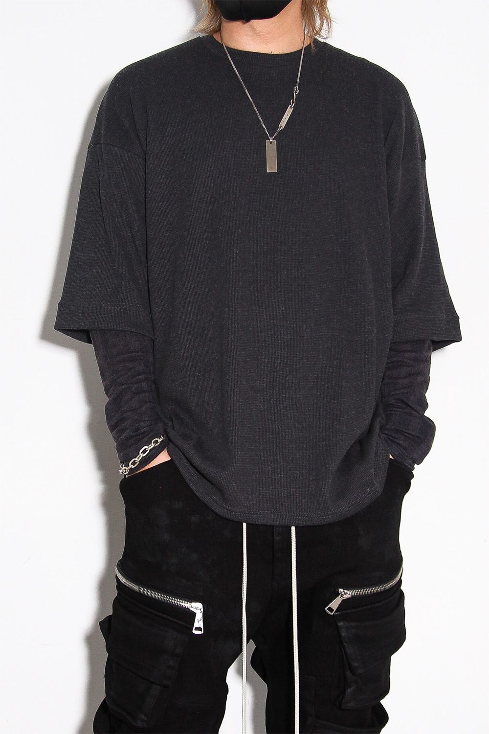 LAYERED CREW NECK TOP / ダークグレー / ag-12111