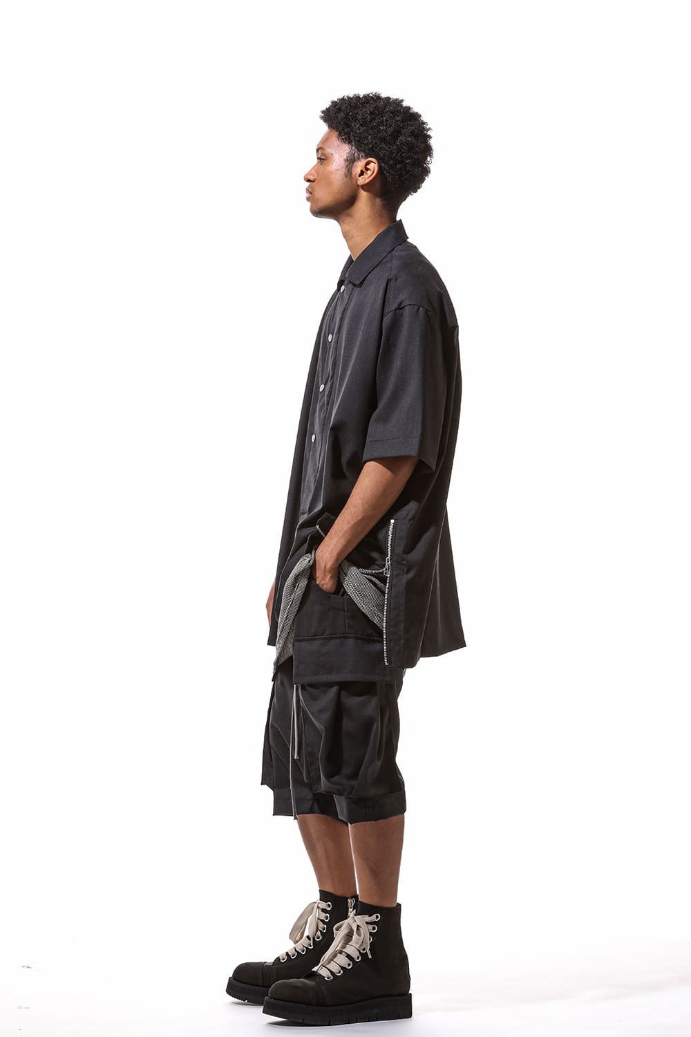 サマーウールタックポケットショーツ / Tuck Pocket Shorts / ブラック / ag-9069-1