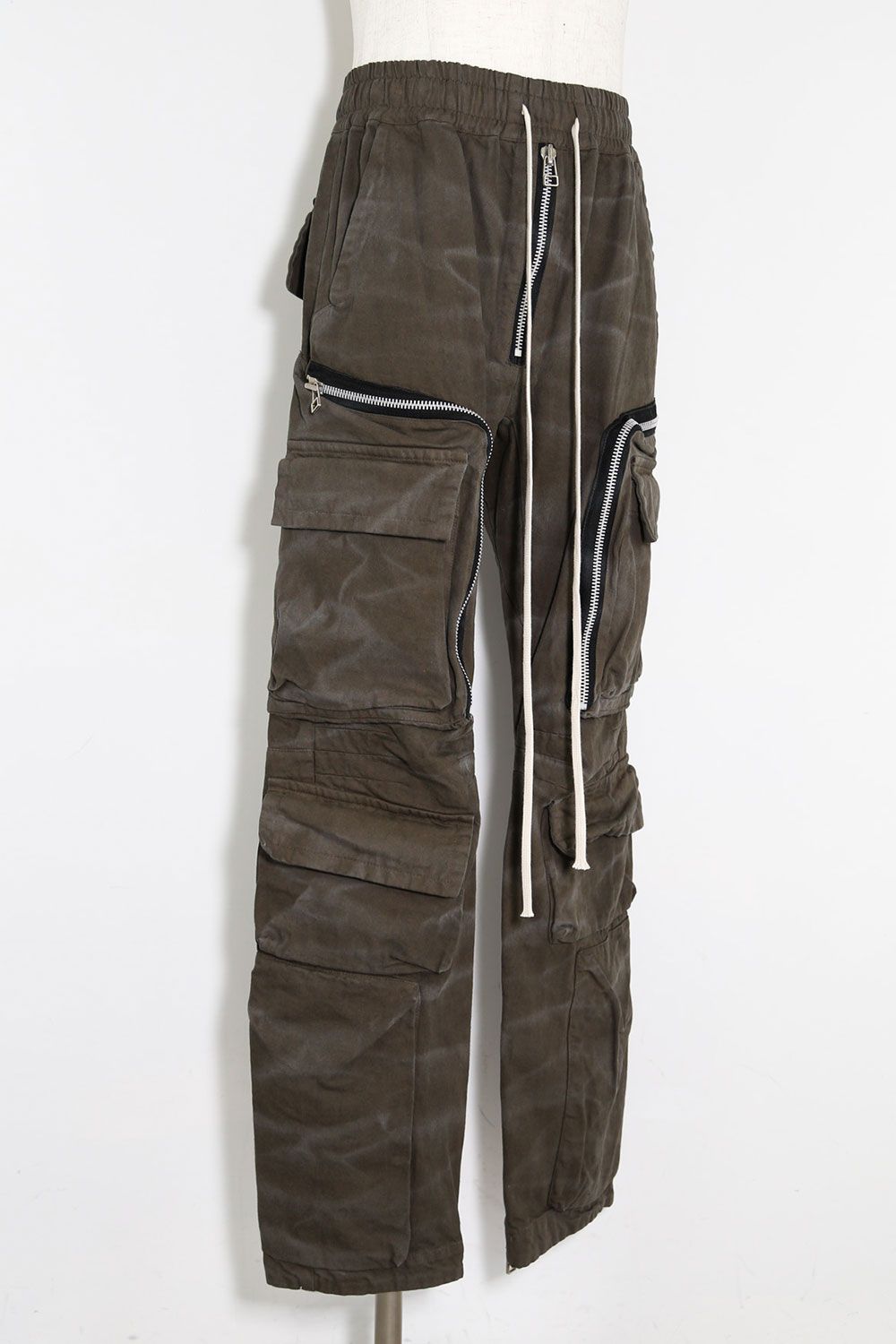 ヴィンテージ染めジップカーゴパンツ / Vintage Dyed Zip Long Pants / カーキ / ag-7036-1