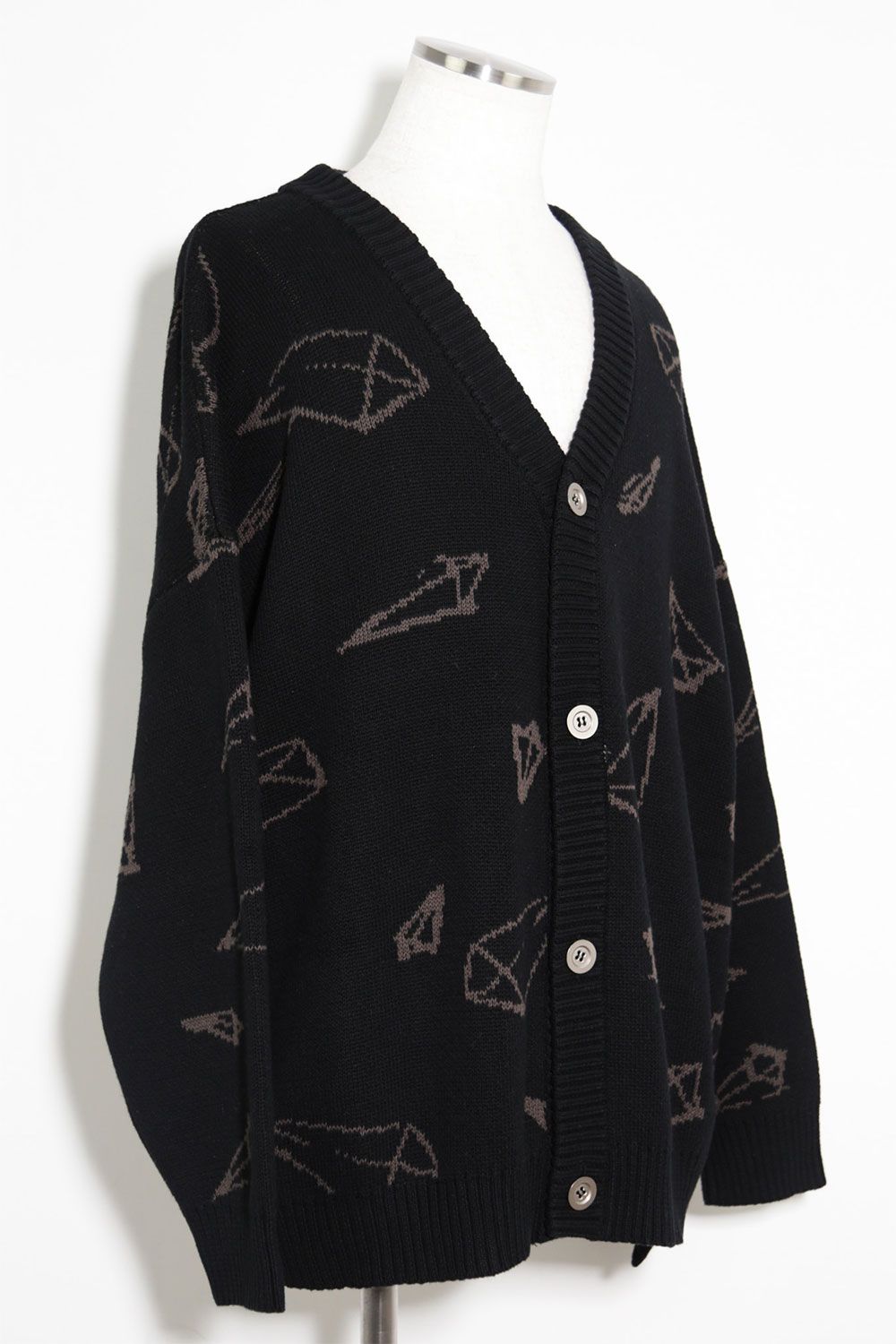 ピラミッド模様オーバーサイズカーディガン / Pyra Pattern Knit Cardigan / ブラック×ブラウン / ag-8010-2