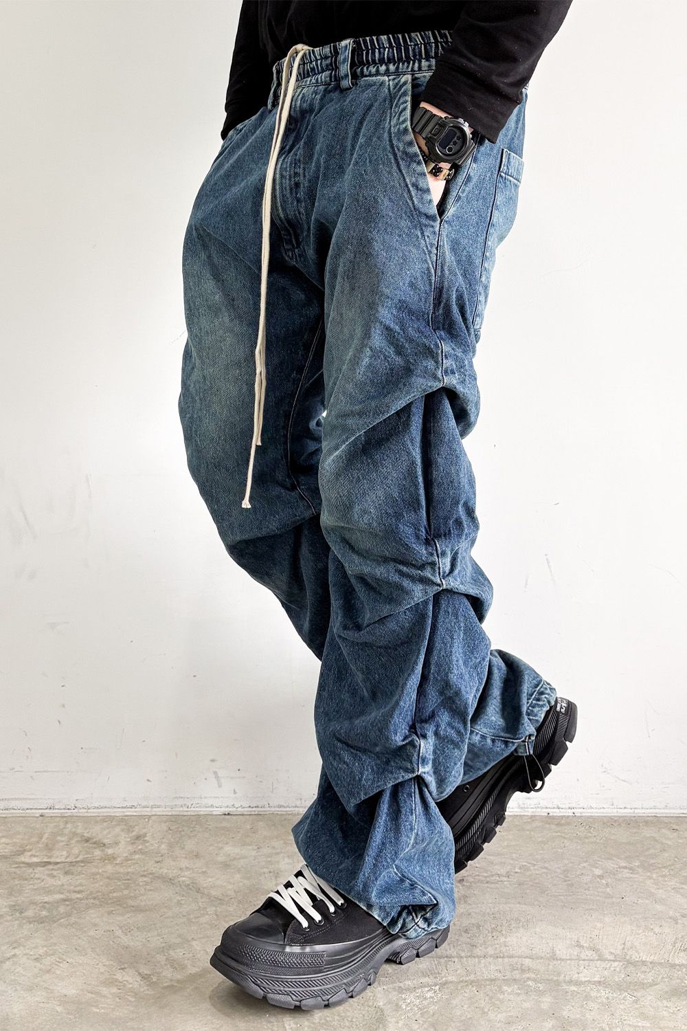 デニムタックスリムバギーパンツ / Denim Tuck Slim Baggy Pants / ブルー / ag-8060