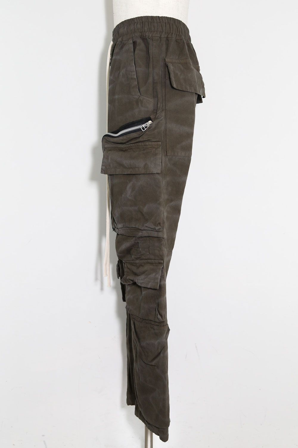 ヴィンテージ染めジップカーゴパンツ / Vintage Dyed Zip Long Pants / カーキ / ag-7036-1