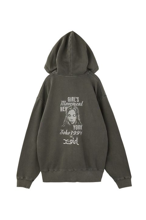 MIX LOGO & FACE FADED ZIP UP SWEAT HOODIE / ブラック
