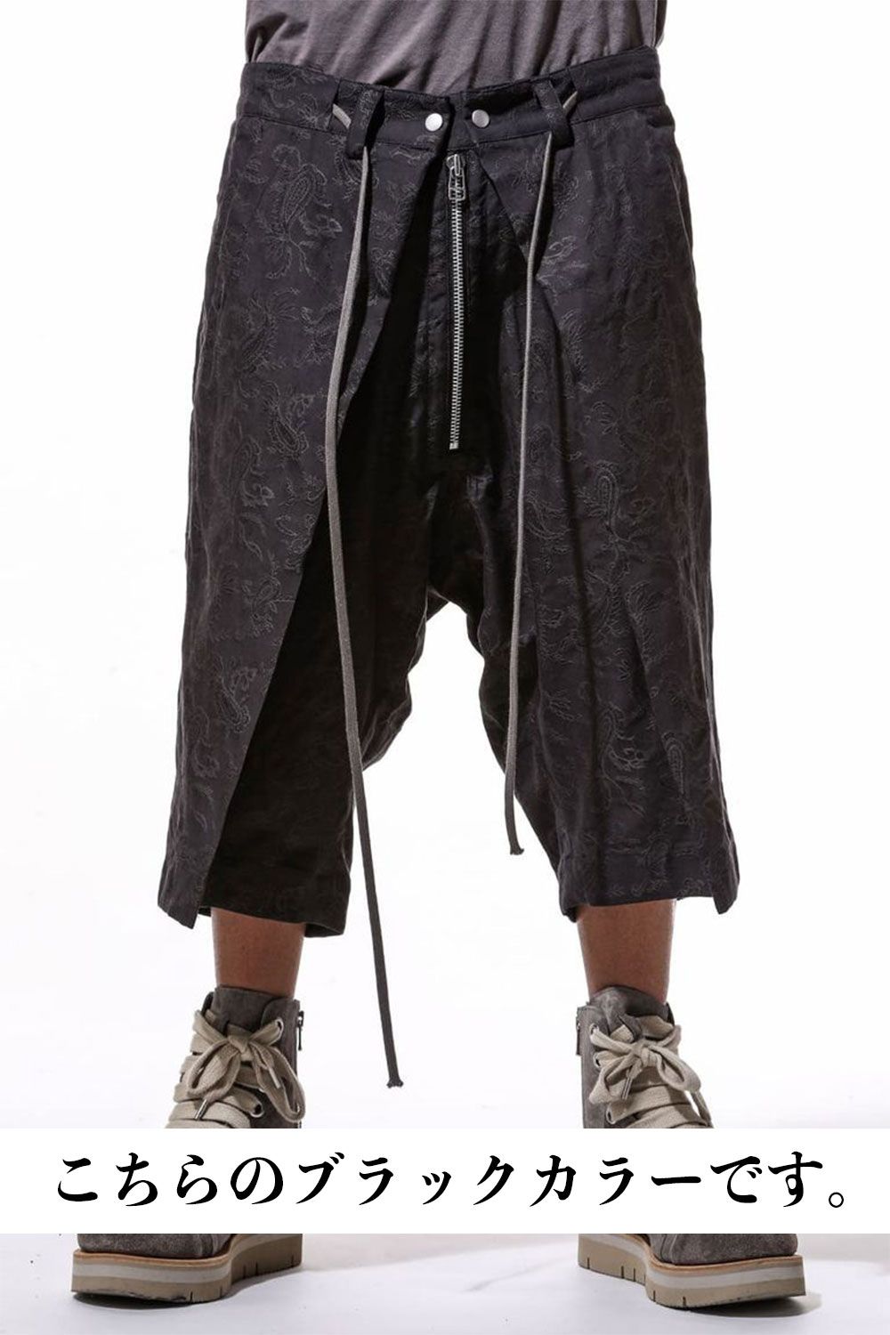 [ラスト1点 サイズ1] ペイズリー袴タックショーツ / Paisley Front Zip Tuck Shorts / ブラック / ag-9061-1