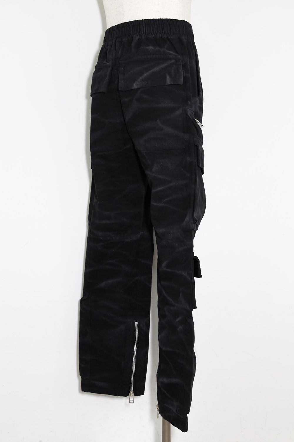ヴィンテージ染めジップカーゴパンツ / Vintage Dyed Zip Long Pants / ブラック / ag-7036-1