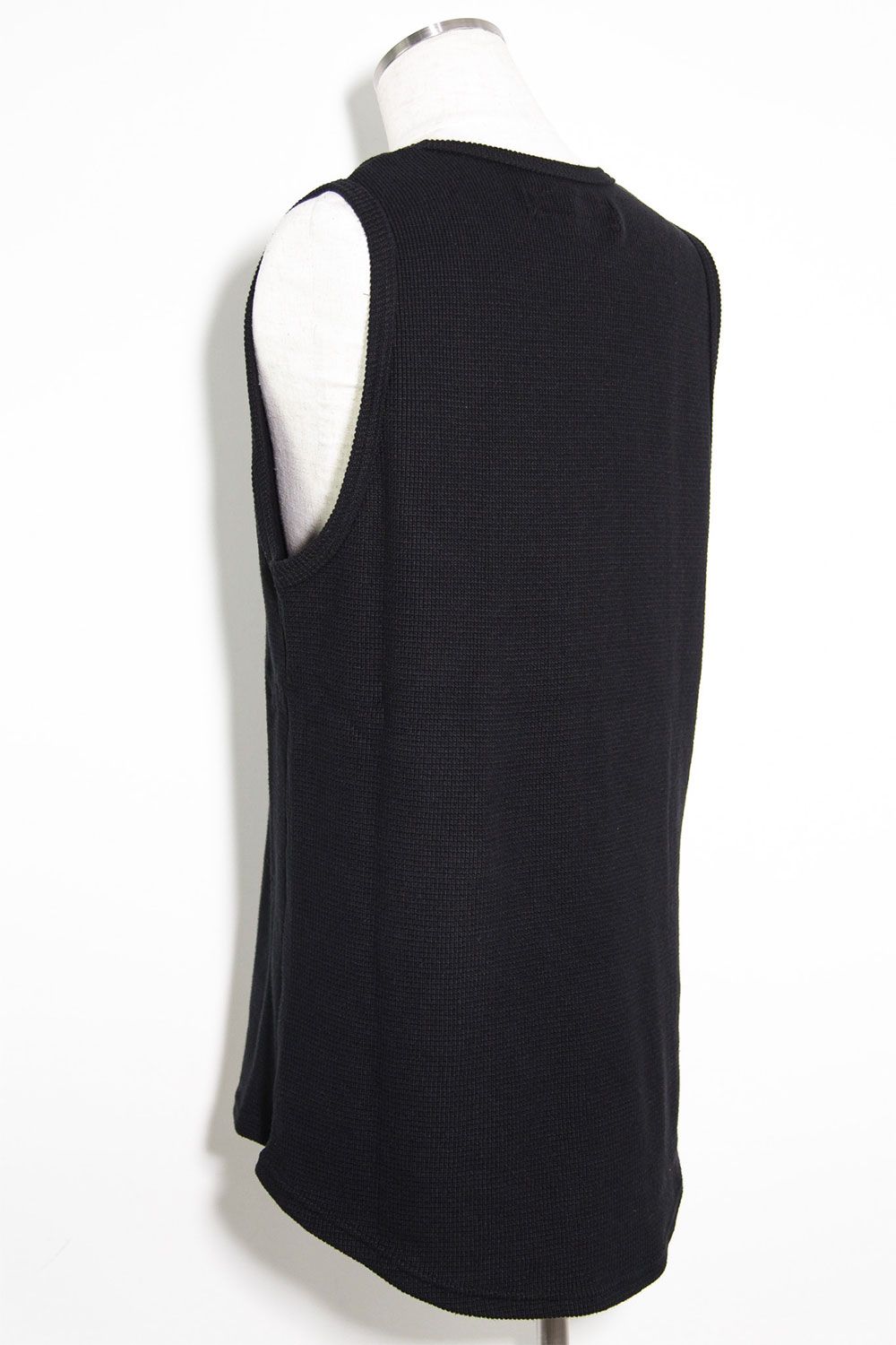 ミドル丈ワッフルタンクトップ / Middle Length Tank Top / ブラック / ag-10096-1