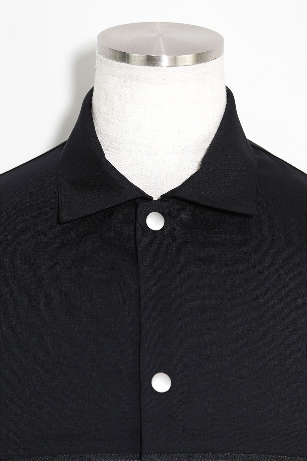 サマーウールハーフスリーブシャツ / Summer Wool Front Zip Harf Sleeve Shirts / ブラック / ag-9060-2