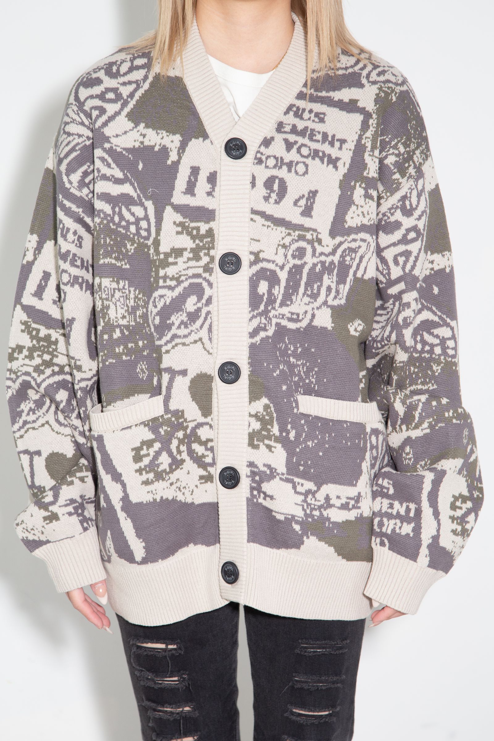 COLLAGE GRAPHIC JACQUARD KNIT CARDIGAN / オリーブ