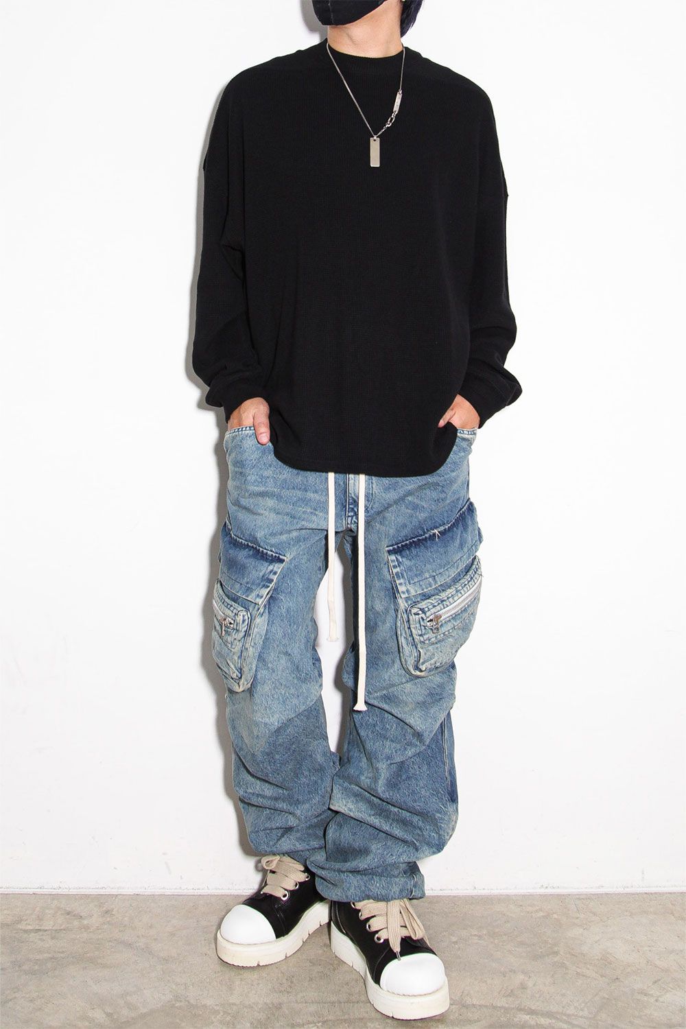 リブニットオーバーサイズトップ / Rib Knit Over Size Top / ブラック / ag-10093-2
