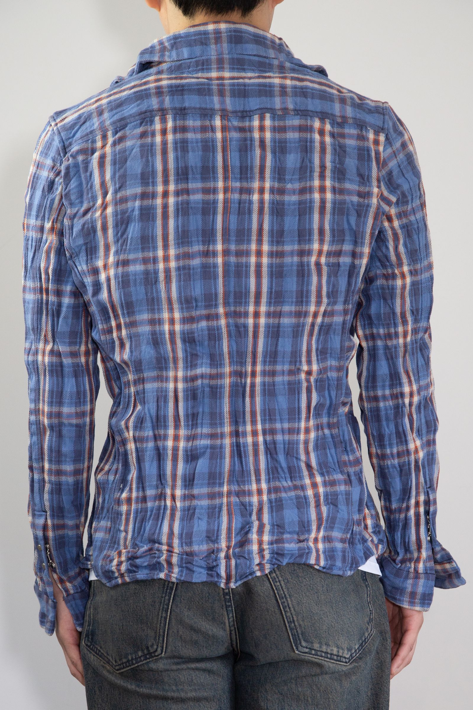 [ラスト1点 サイズ4] WRINKLE HOOK SHIRTS / ブルーxグレー