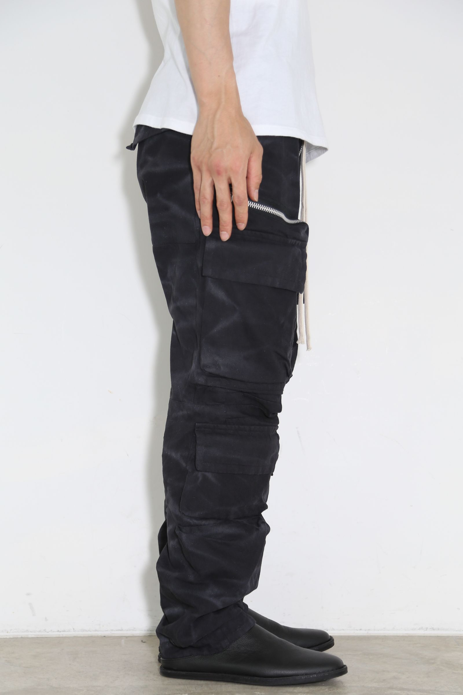 ヴィンテージ染めジップカーゴパンツ / Vintage Dyed Zip Long Pants / ブラック / ag-7036-1