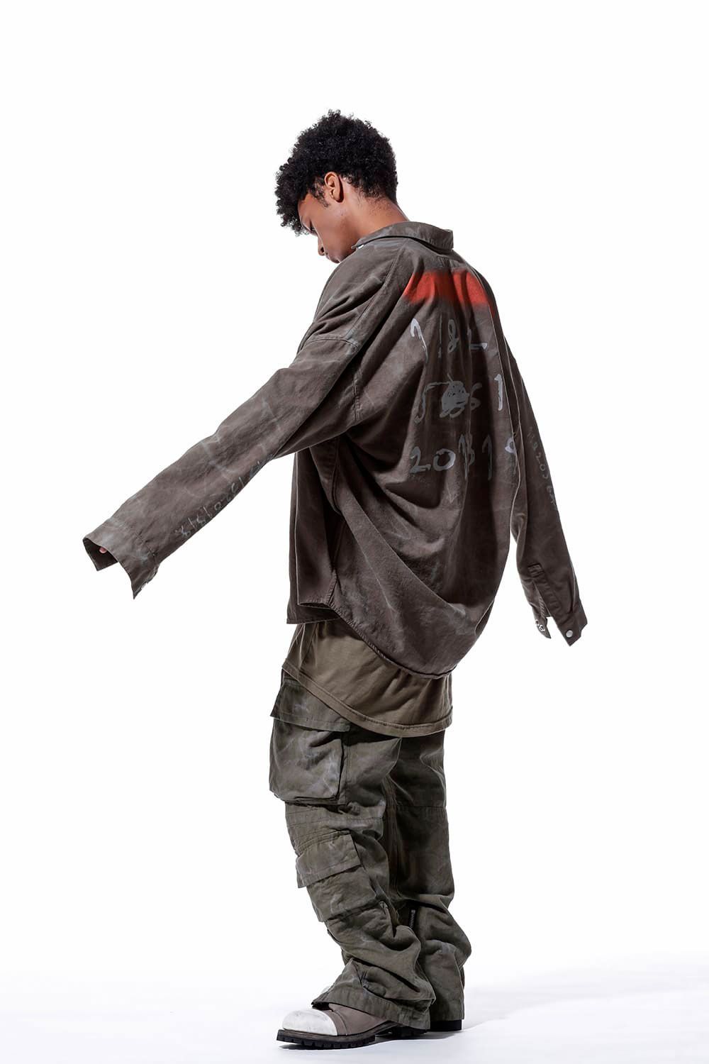 ヴィンテージ染めジップカーゴパンツ / Vintage Dyed Zip Long Pants / カーキ / ag-7036-1