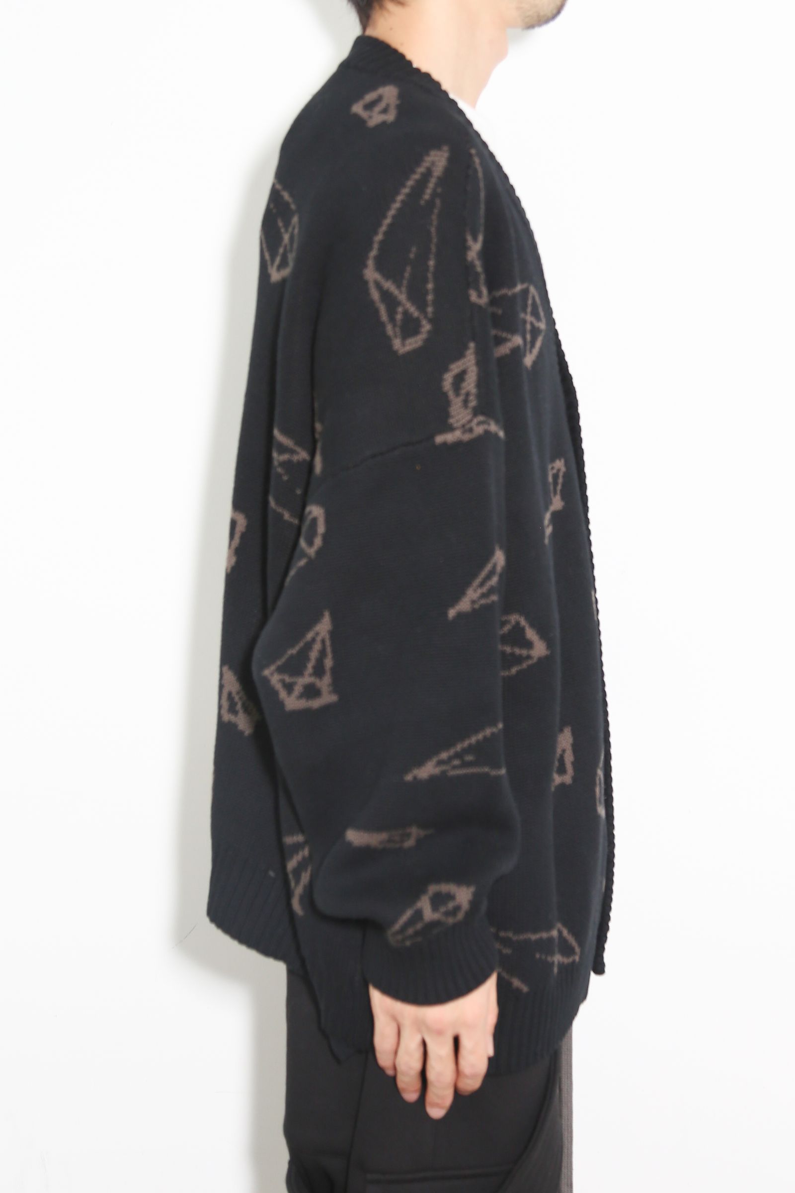 ピラミッド模様オーバーサイズカーディガン / Pyra Pattern Knit Cardigan / ブラック×ブラウン / ag-8010-2