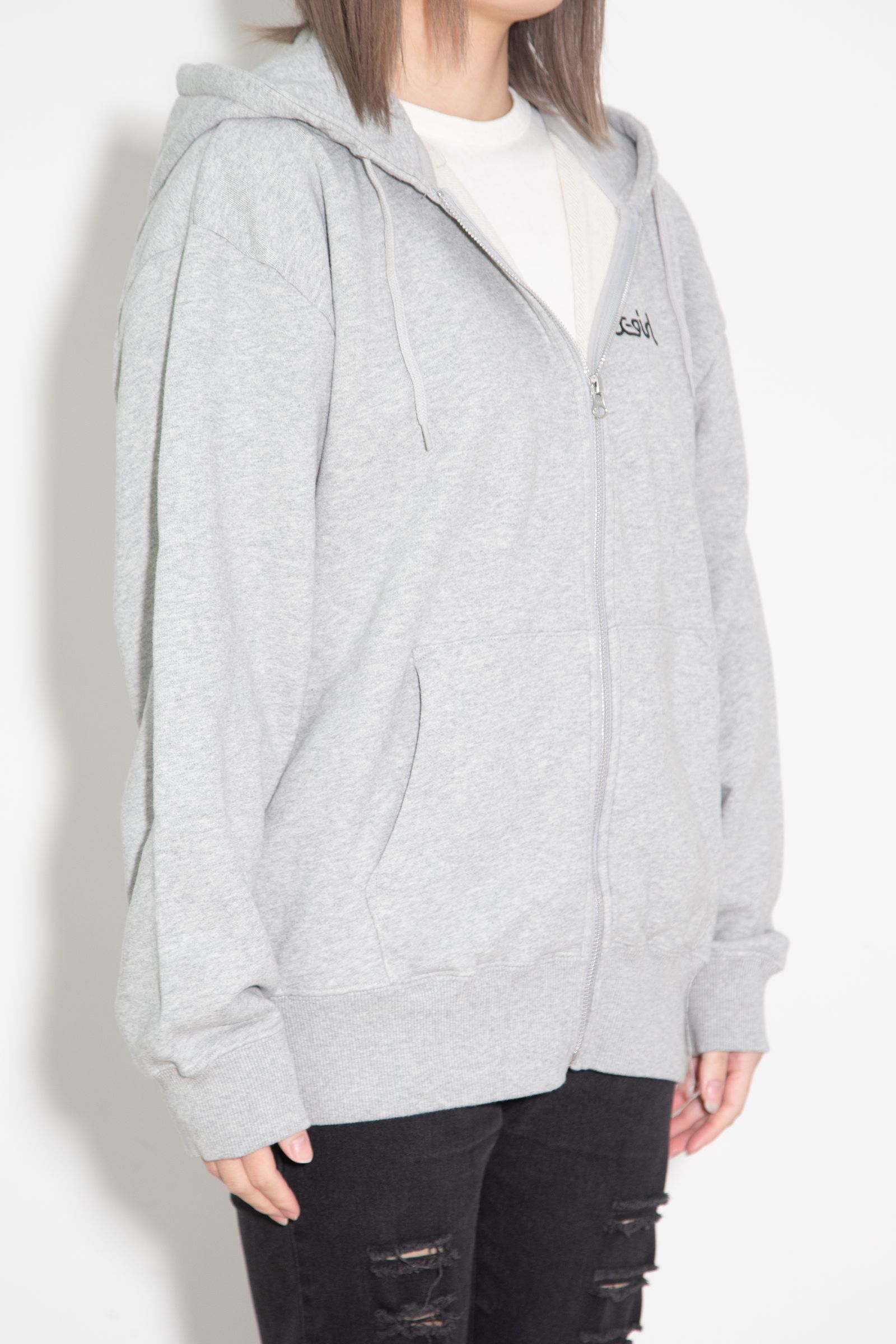FACE PATCH AND LOGO ZIP UP SWEAT HOODIE / アッシュ