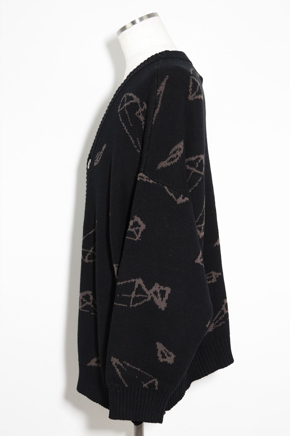 ピラミッド模様オーバーサイズカーディガン / Pyra Pattern Knit Cardigan / ブラック×ブラウン / ag-8010-2