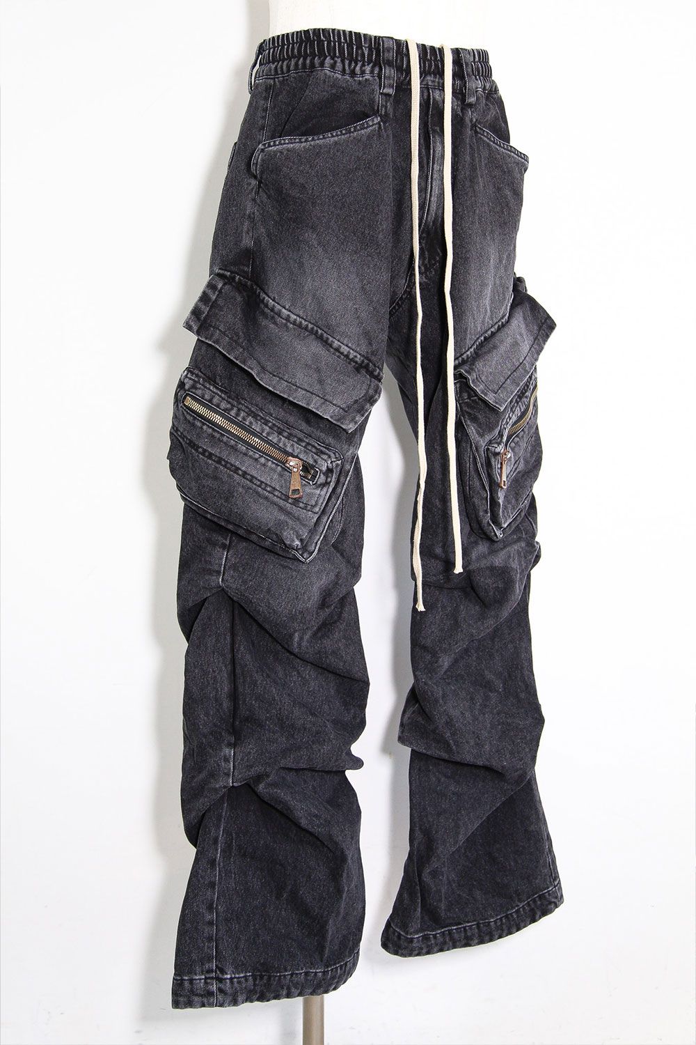 デニムカーゴタックバギーパンツ / Denim Cargo Tuck Baggy Pants / ブラック / ag-11018-3