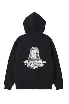 BRUSHED COLLAGE GRAPHIC FACE PATCH ZIP UP SWEAT HOODIE / ブラック
