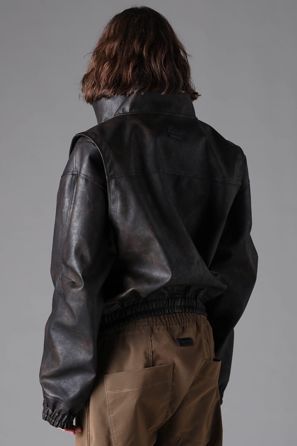 Vegan Leather High Neck Blouson