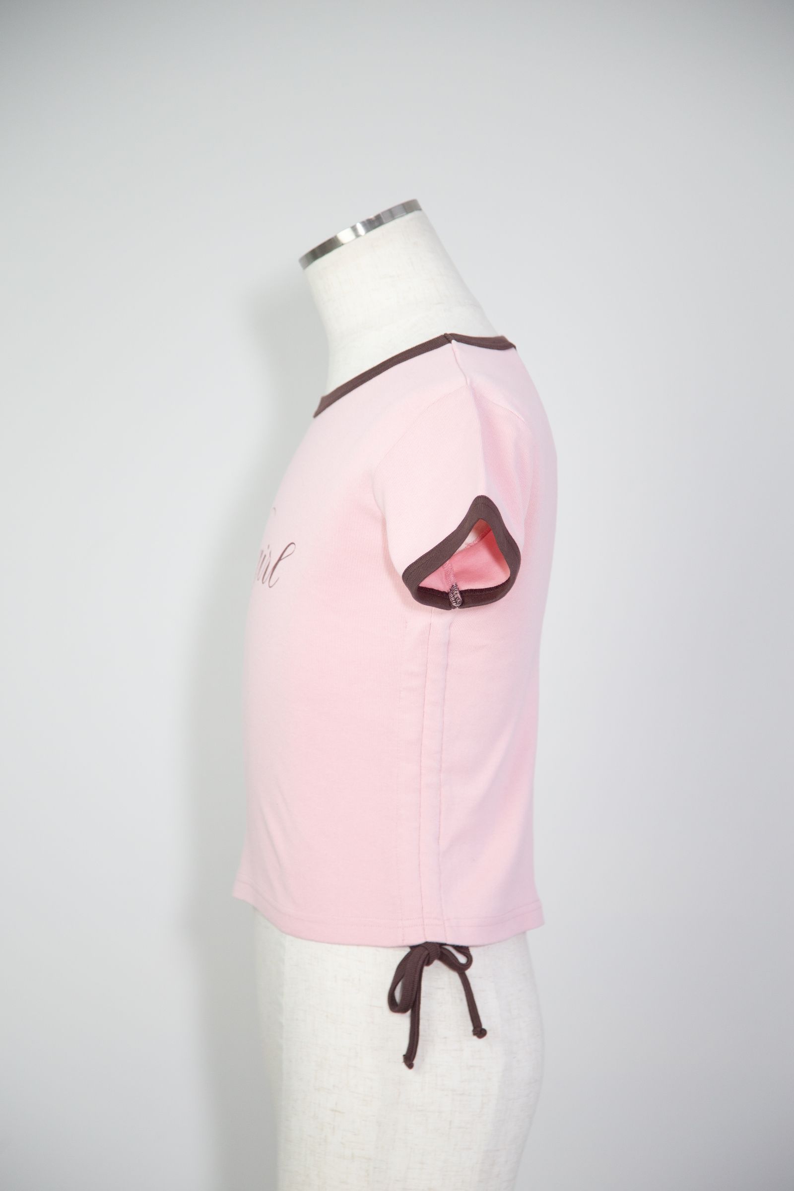 SCRIPT LOGO DRAWSTRING RINGER BABY TEE / ピンク