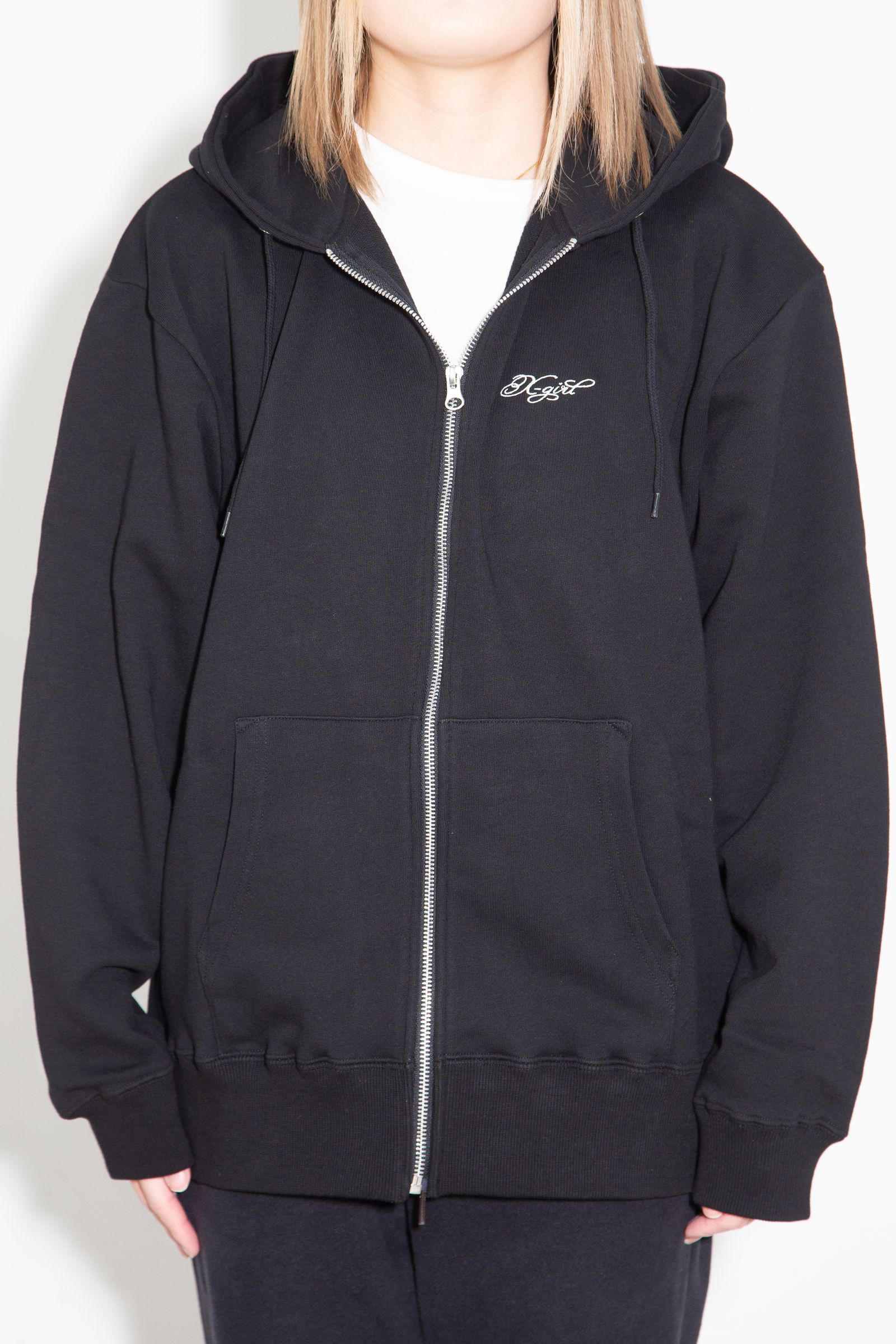RHINESTONE LOGO AND FACE ZIP UP SWEAT HOODIE / ブラック