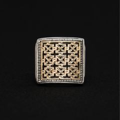 Monastiraki Cross Pattern Square Ring / GR001