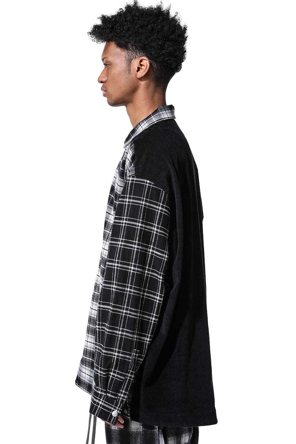 コーデュロイチェックコンビシャツ / Corduroy × Check Combi Shirts / ブラック / ag-8075