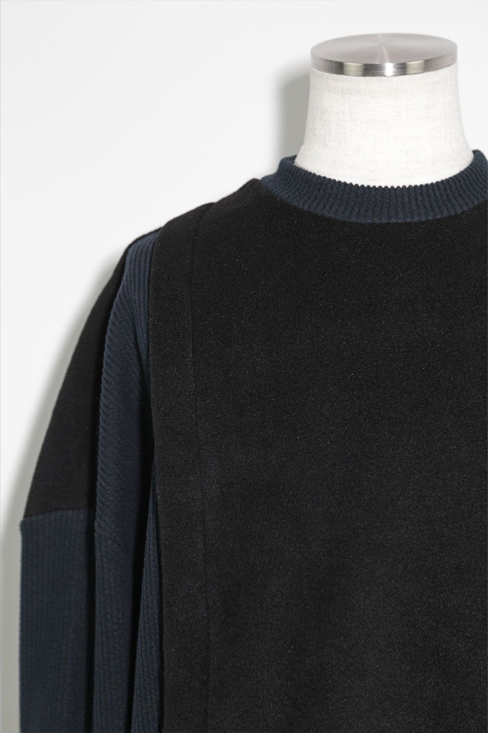 ニットコーデュロイ×フリーストップ / Knit Corduroy Combi Fleece Top / ブラック / ag-10086