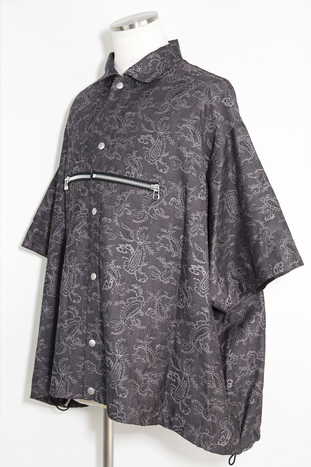 ペイズリー柄ハーフスリーブシャツ / Paisley Front Zip Harf Sleeve Shirts / ダークグレー / ag-9060-1