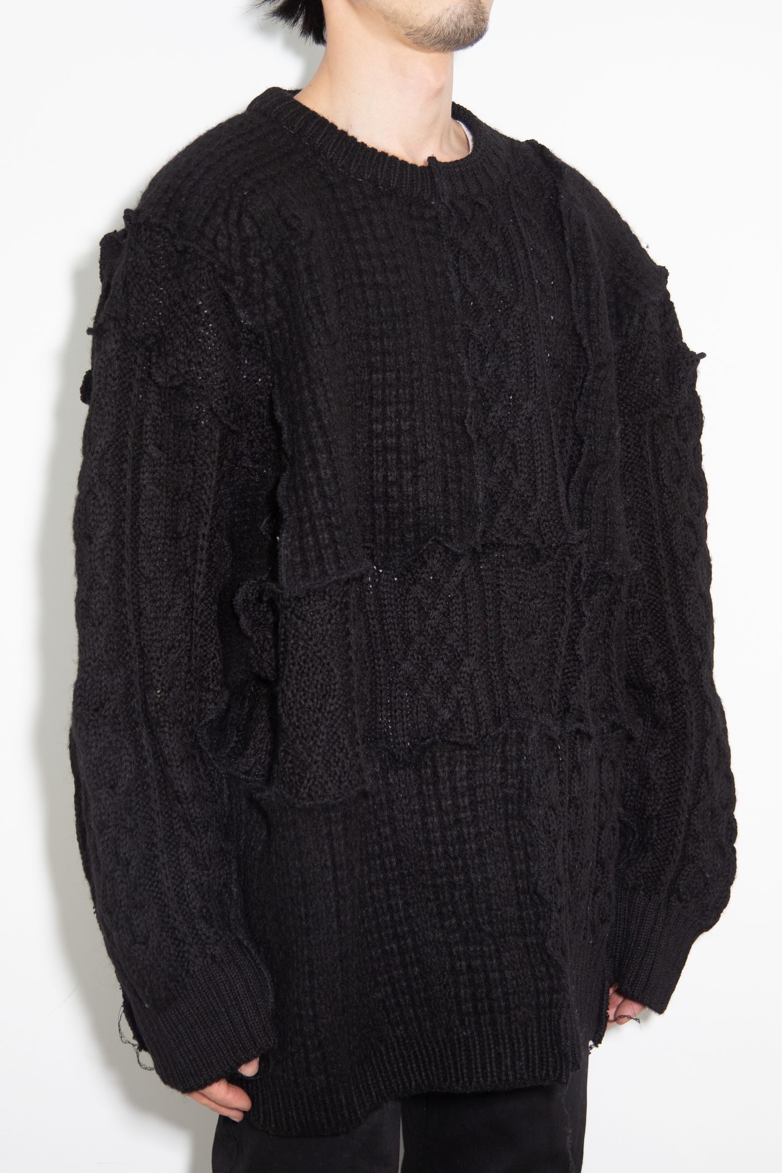 DISCOVERED - Fisherman Patchwork Knit / ブラック | Tempt