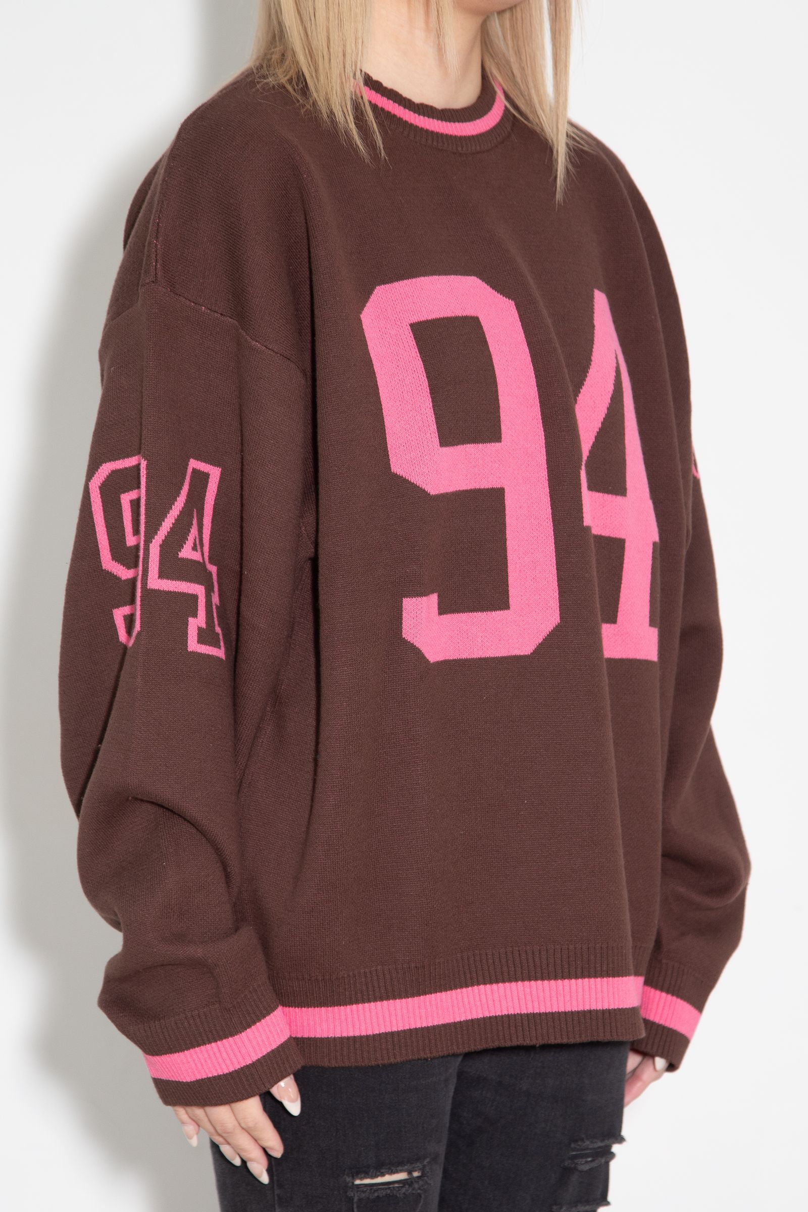 ［ラスト1点］NUMBERING JACQUARD KNIT TOP / ブラウン