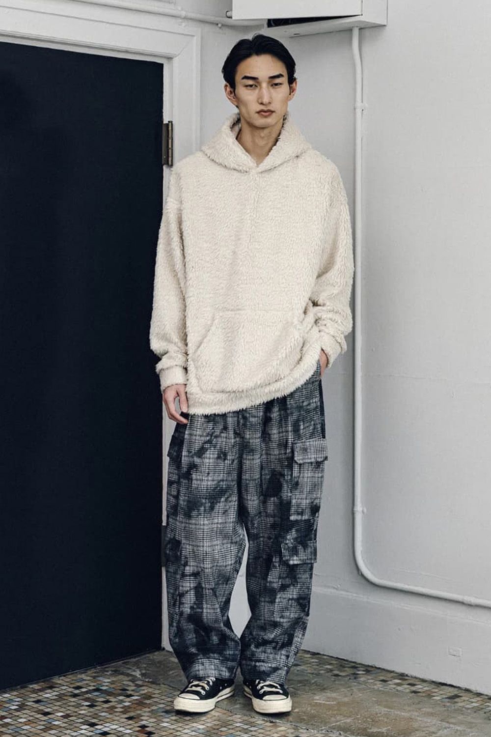 Unevenly Dyed Houndstooth Drop Crotch Pants