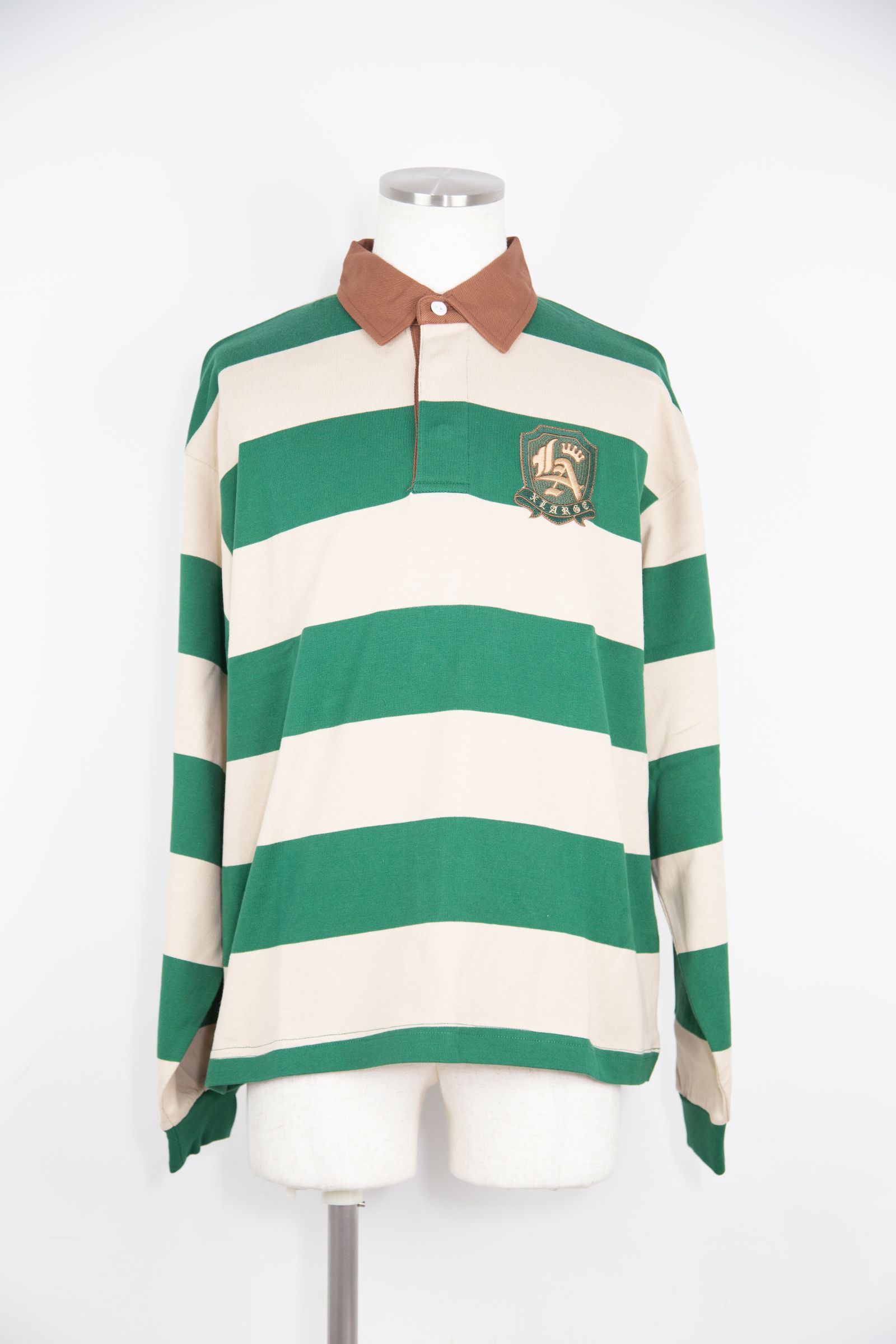 XLARGE EMBLEM STRIPED RUGBY SHIRT / グリーン Tempt