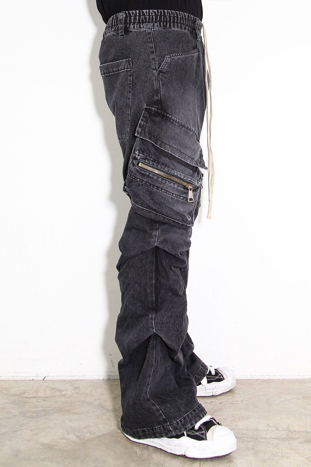 デニムカーゴタックバギーパンツ / Denim Cargo Tuck Baggy Pants / ブラック / ag-11018-3
