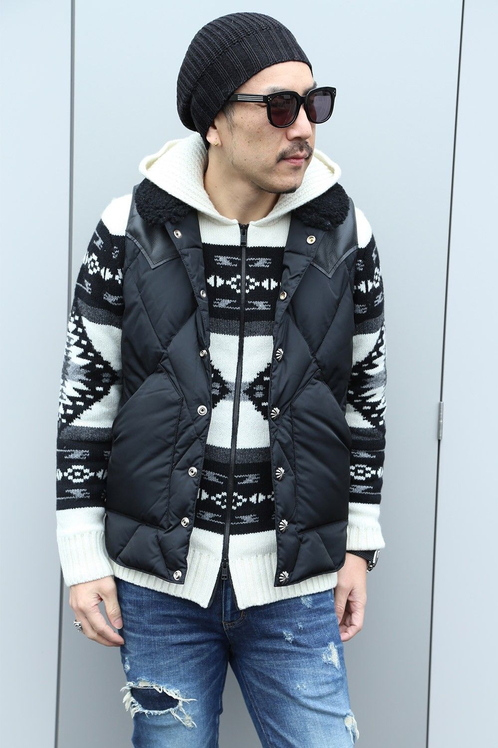 AKM × ROCKY MOUNTAIN DIA STITCH CONCHO VEST スタイル