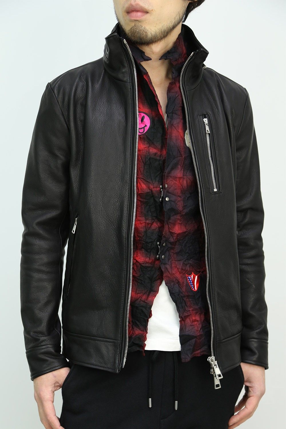 AKM x daboro  -CRAZY CHECK HOOK SHIRT- RED