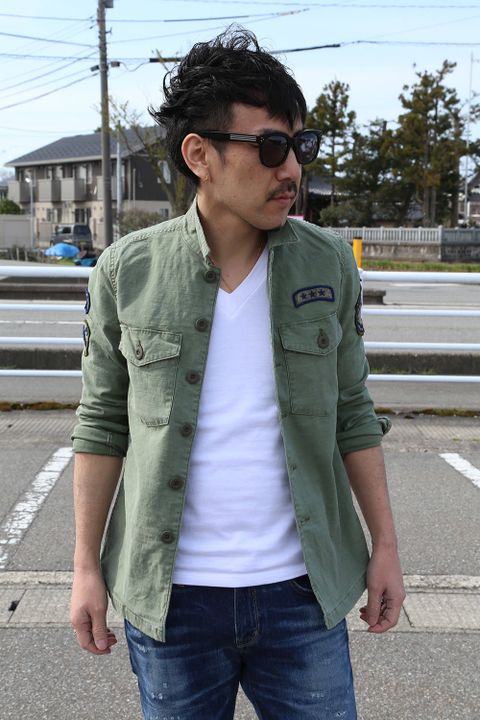 junhashimoto ミリタリーシャツ + クラッシュデニム は相性抜群の組み合わせ