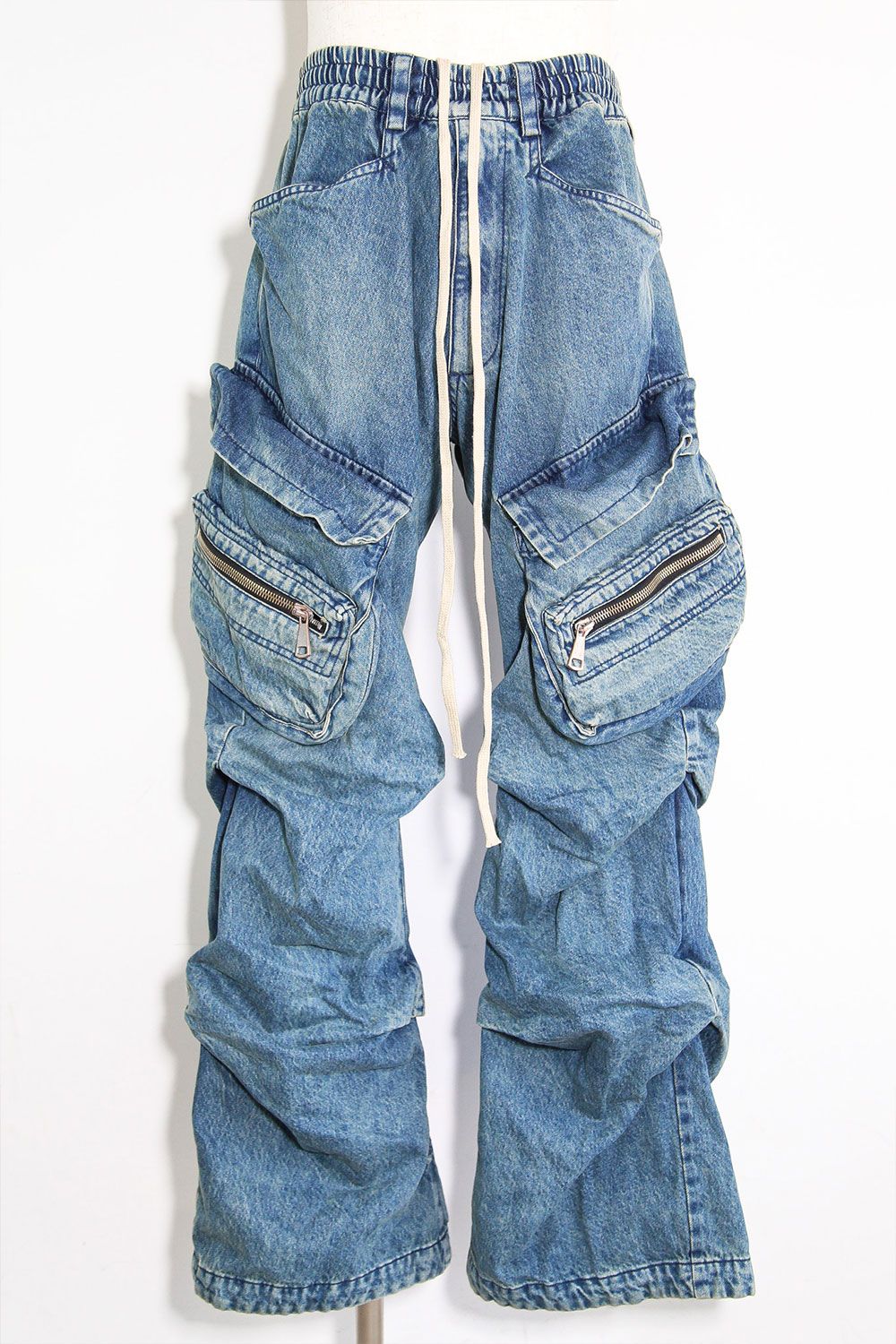 デニムカーゴタックバギーパンツ / Denim Cargo Tuck Baggy Pants / ブルー / ag-11018-3