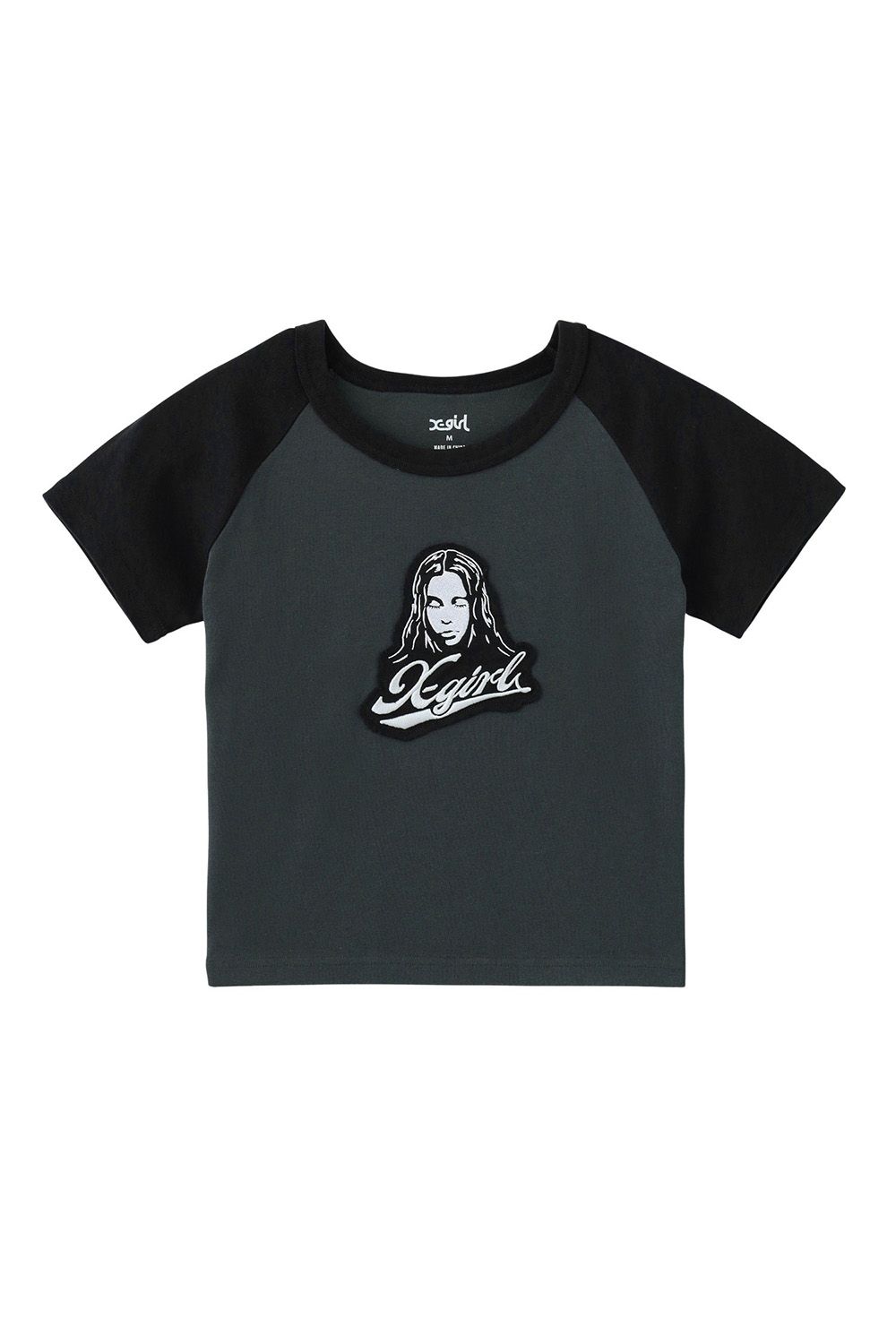 FACE EMBROIDERED PATCH RAGLAN S/S BABY TEE / チャコール