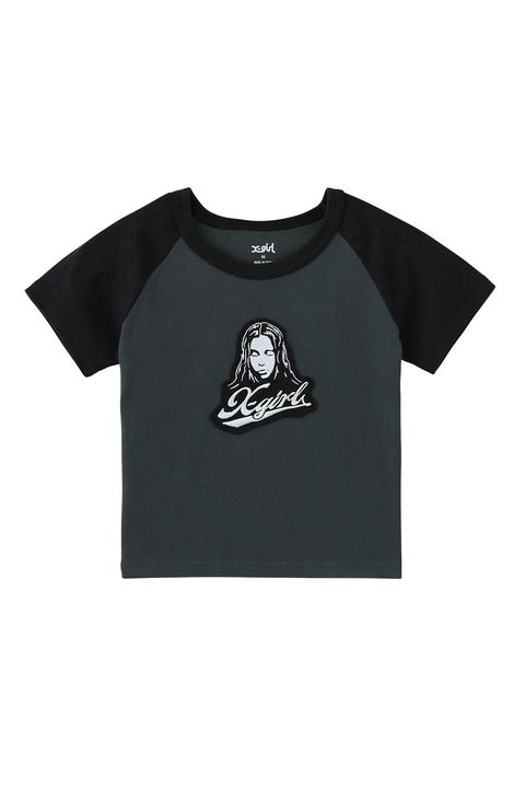 FACE EMBROIDERED PATCH RAGLAN S/S BABY TEE / チャコール